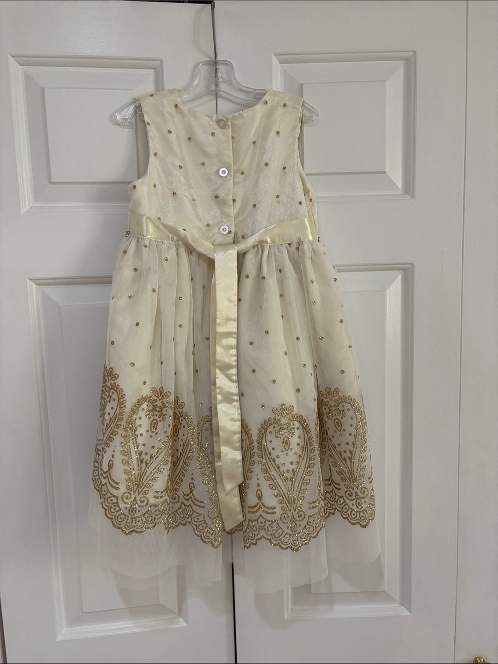 Blueberi Boulevard Ivory and Gold Metallic Sleeveless Holiday Dress Size 6X EUC